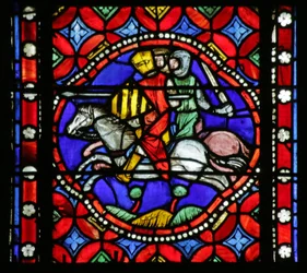 Fenster mit Szene aus dem Leben des Heiligen Bonnet: Pavia belagert von den Baronen